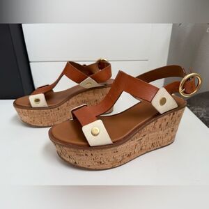 Frye Caramel Cream Dahlia Rivet Wedge Platform Sandals Size 37 (US 6.5)